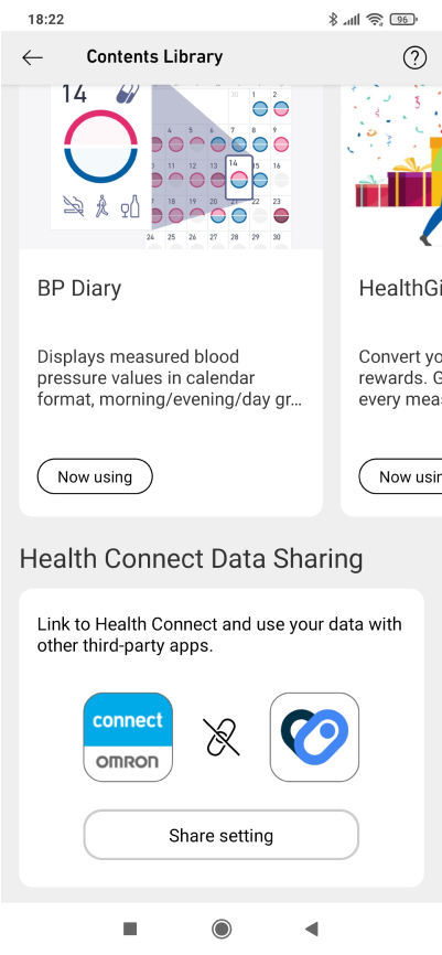 a screenshot of a health connect data sharing app