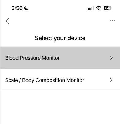 a screen shot of a cell phone that says select your device